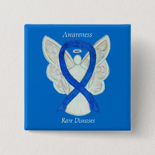 Seltene Krankheiten Denim Awareness Angel Ribbon B Button
