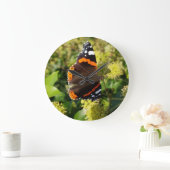 Seltene Red Admiral Butterfly in the Sun on Flower Große Wanduhr (Zuhause)