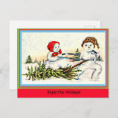 Seltene Schneemann Pulling Schneemöwe und Vintage  Postkarte (Vorne/Hinten)