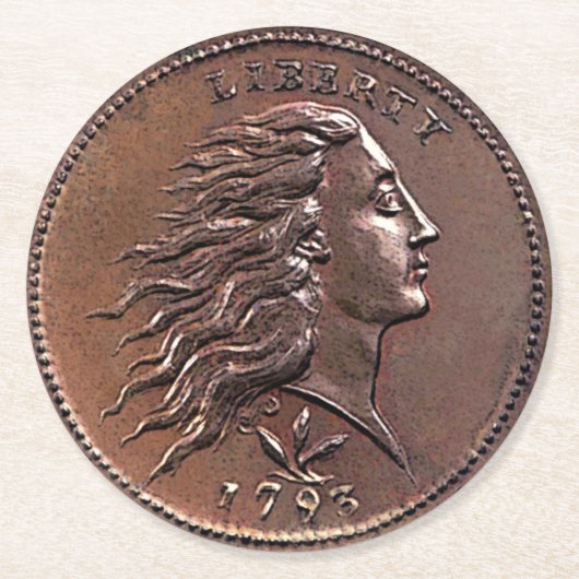 Seltener 1793 US-Penny Runder Pappuntersetzer (Vorderseite)