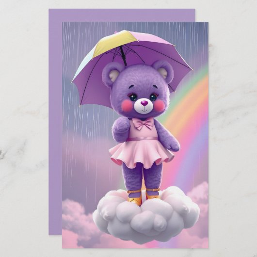 Seltener Bär ~ Lila Briefpapier (Vorne/Hinten)