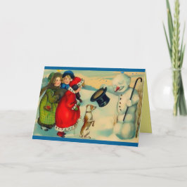 Seltener Snowman, Vogel auf Kopf, Zauberhut, Kinde Feiertagskarte