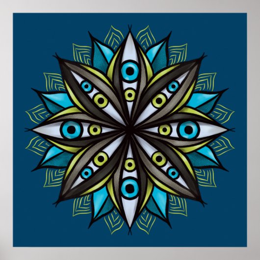 Seltsame Augen mit doppelter IrisBlume Mandala Poster (Vorne)