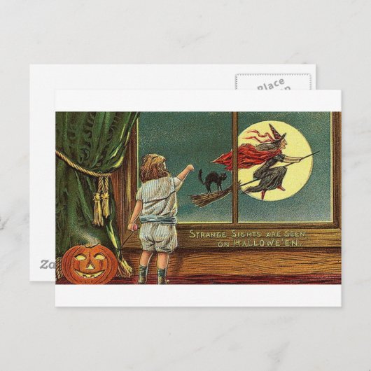 Seltsame Blicke werden zu Halloween, Kind, Katze, Postkarte (Vorne/Hinten)