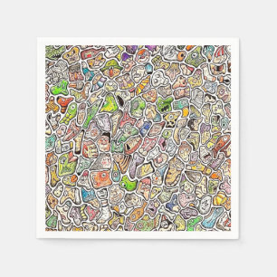 Seltsame Cartoon-Gesichter Buntstift Serviette