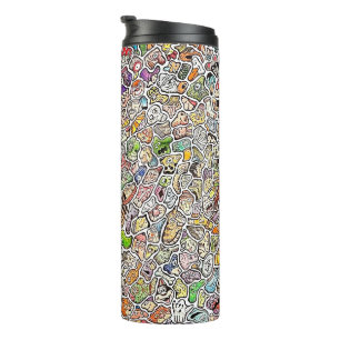 Seltsame Cartoon-Gesichter Buntstiftkunst Thermosbecher