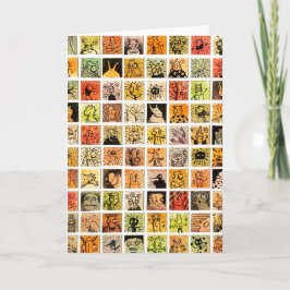 Seltsame Cartoon-Gesichter Farbige Quadrate Gruß Karte