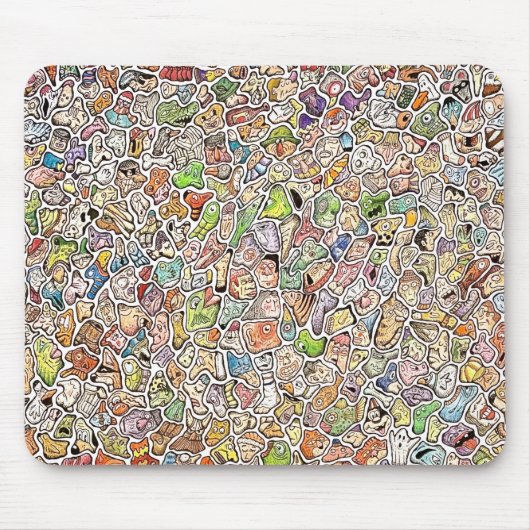 Seltsame Cartoon-Gesichter Farbzeichnung Computer Mousepad (Vorne)