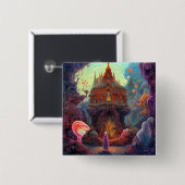 Seltsame Creepy House Surreal Art Button (Vorne & Hinten)