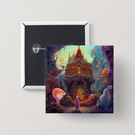 Seltsame Creepy House Surreal Art Button (Vorne & Hinten)