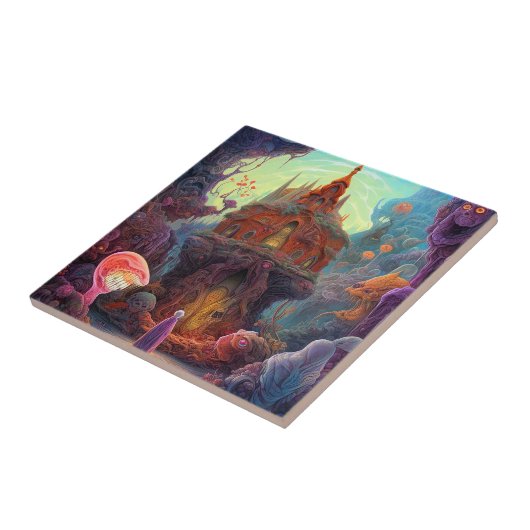 Seltsame Creepy House Surreal Art Fliese (Seite)