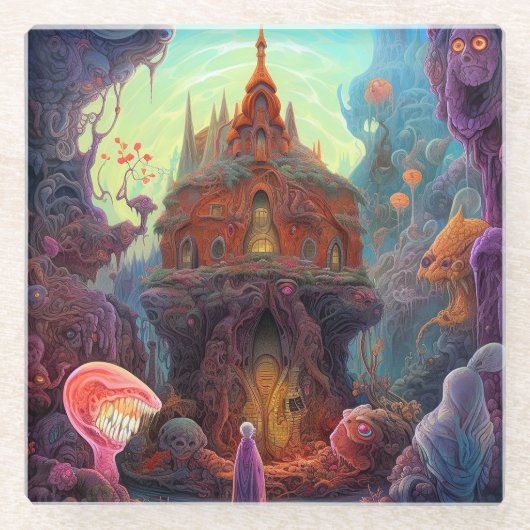 Seltsame Creepy House Surreal Art Glasuntersetzer (Vorderseite)