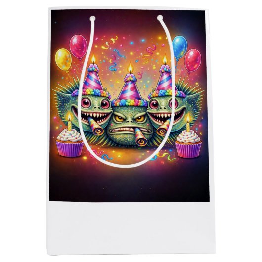 Seltsame Geburtstagsfischköpfe Mittlere Geschenktüte (Vorderseite)