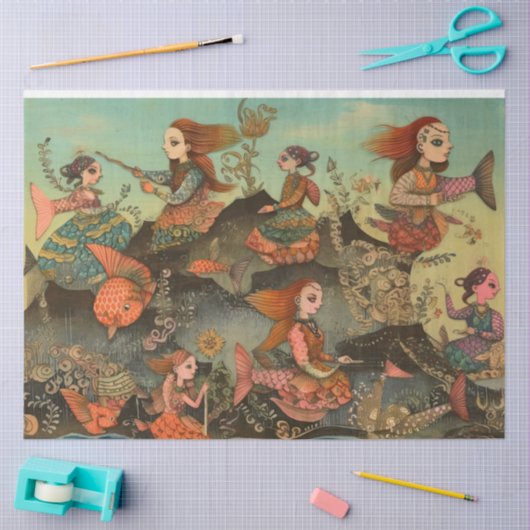 Seltsame Mädchen unter der Meereskollage entgleite Seidenpapier (Basteln)