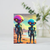 Seltsame metallic Robotic Space-Außerirdischen Postkarte (Stehend Vorderseite)