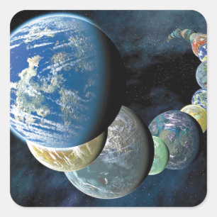 Seltsame neue Welten Alien-Planet Montage Quadratischer Aufkleber