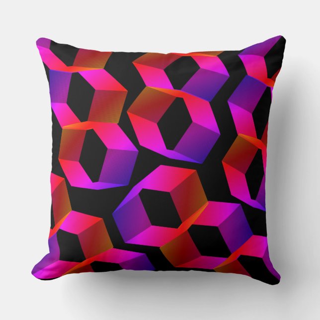 Seltsame rosa Sechsecke auf schwarzem Hintergrund Kissen (Vorderseite)