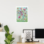 Seltsame Summer Poppies Blume Fairy and Butterfly Poster (Heimbüro)
