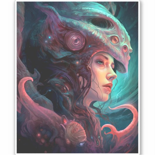 Seltsame Surreal Alien Woman Art Aufkleber (Vorderseite)