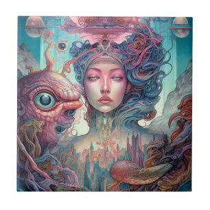 Seltsame Surreal Alien Woman Art Fliese
