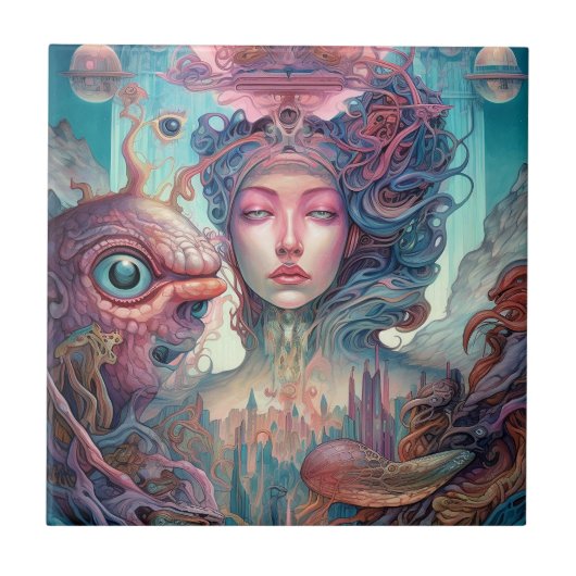 Seltsame Surreal Alien Woman Art Fliese (Vorderseite)