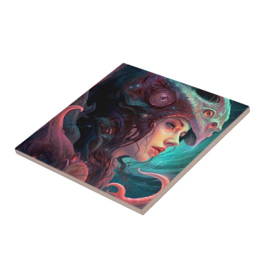 Seltsame Surreal Alien Woman Art Fliese (Seite)