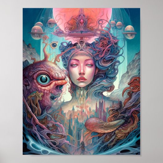 Seltsame Surreal Alien Woman Art Poster (Vorne)