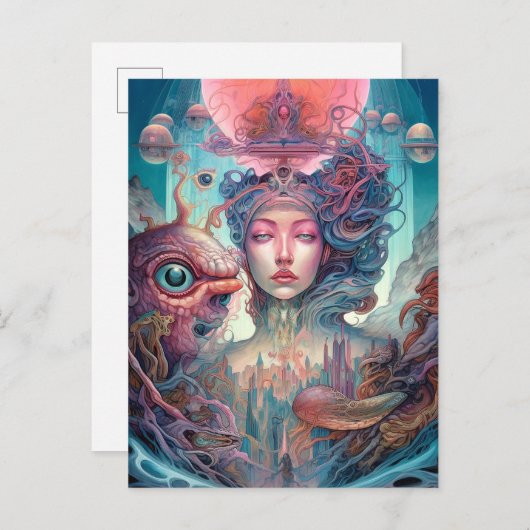 Seltsame Surreal Alien Woman Art Postkarte (Vorne/Hinten)