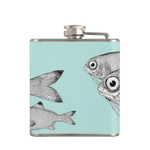 Seltsame Vintage Fische zeichnend Flachmann