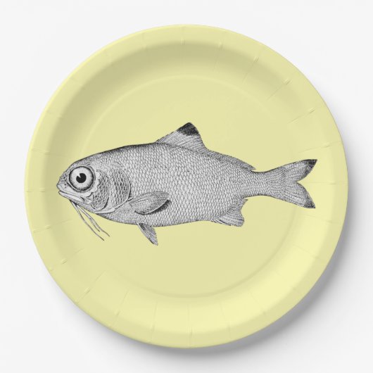 Seltsame Vintage Fische zeichnend Pappteller (Vorderseite)