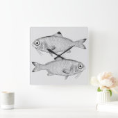 Seltsame Vintage Fische zeichnend Quadratische Wanduhr (Zuhause)