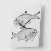 Seltsame Vintage Fische zeichnend Quadratische Wanduhr (Winkel)