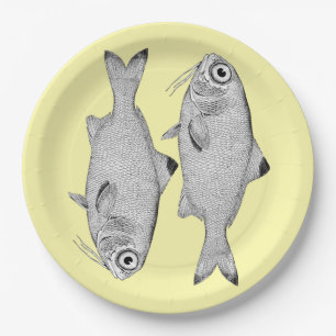 Seltsame Vintage-Fischzeichnung Pappteller