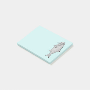 Seltsame Vintage-Fischzeichnung Post-it Klebezettel