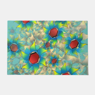 Seltsame virtuelle Blume, blaugelbe Blütenblätter Fußmatte