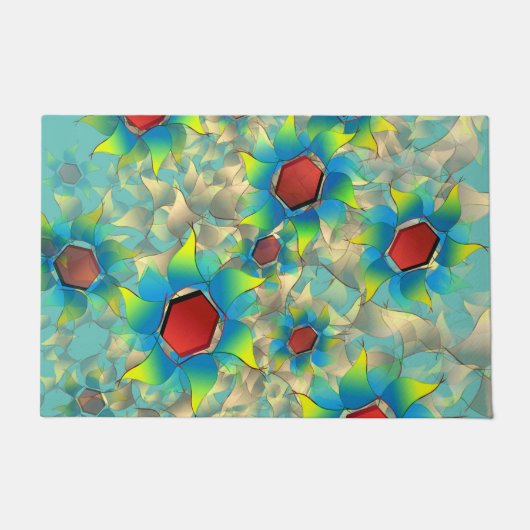 Seltsame virtuelle Blume, blaugelbe Blütenblätter  Fußmatte (Vorderseite)