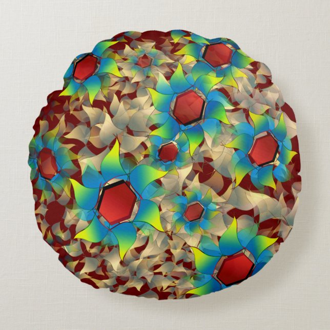 Seltsame virtuelle Blume, bläuliche Blütenblätter  Rundes Kissen (Vorderseite)