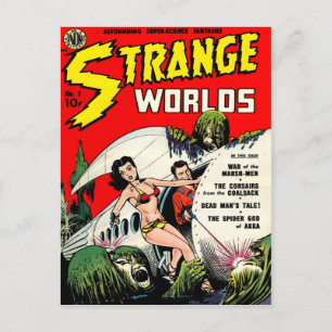 SELTSAME WELTEN Coole Vintage-Comic-Book-Cover-Art Postkarte