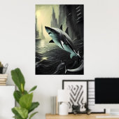 Seltsamer Hai in der Stadt | AI Art Poster (Heimbüro)