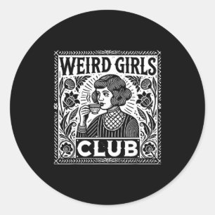 Seltsamer Mädchenclub Vintage Linolschnitt Retro I Runder Aufkleber