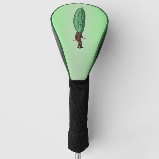 Seltsamer Mann mit Pickle Kopf in Braun Anzug Grün Golf Headcover (Vorderseite)