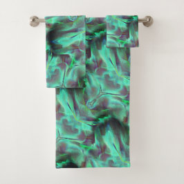 Seltsamer Satin-Ton, grün bis kohlenstoffhaltig Badhandtuch Set