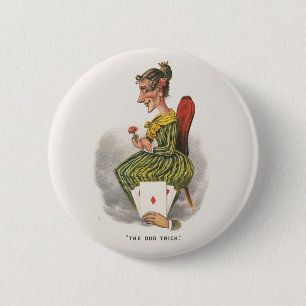 Seltsamer Trick viktorianische Karikatur gestreift Button