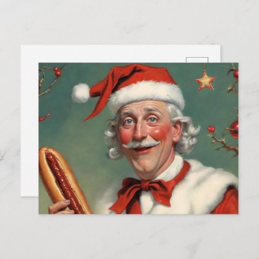 Seltsamer Weihnachtsmann mit Hot Dog Postkarte (Vorne/Hinten)