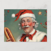Seltsamer Weihnachtsmann mit Hot Dog Postkarte (Vorderseite)