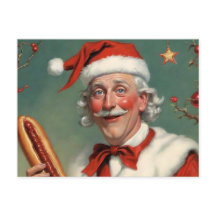 Seltsamer Weihnachtsmann mit Hot Dog Postkarte