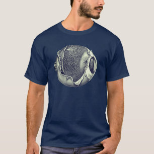 Seltsames modernes Vintage Augapfel-Detail Grau T-Shirt