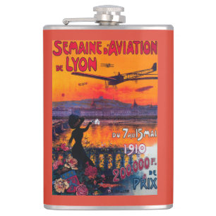 Semaine d' Aviation De Lyon Vintage Poster Flachmann