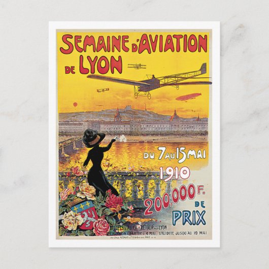 Semaine D'Aviation De Lyon France Vintage Poster Postkarte (Vorderseite)