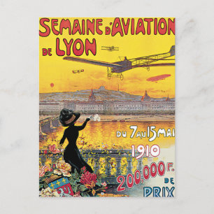 Semaine d'Aviation de Lyon Vintage Travel Poster Postkarte